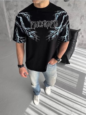 Roque  Baskılı Oversize T-Shirt-Siyah