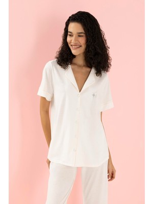 Moon Milk Pamuklu Modal Kısa Kollu Pijama Takımı Vanilla Milk Pj Set