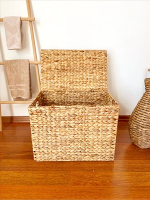 50 x 40 Hasır Su Sümbülü Kapaklı Sandık Model 51X39CM Düzenleyici/organizer/çamaşır Sepeti Bej Hası