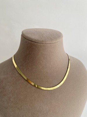 İthal 14 Ayar Sarı Altın Kaplama - 925 Ayar Gümüş İtalyan Ezme Zincir Kolye 40 cm