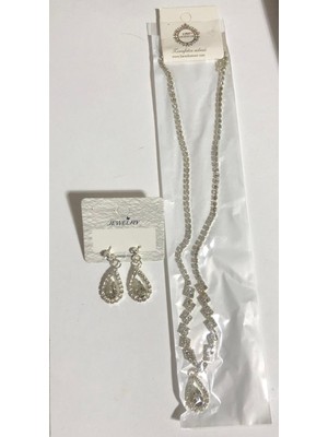 Accessories Damla Zirkon Taşlı Kadın Abiye Küpe Kolye Set Takım – 2929