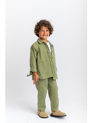 Oliven The Kid Gabardin Pantolon Rahat Kalıp 2 - 3 Yaş Yeşil Dokuma Kumaş