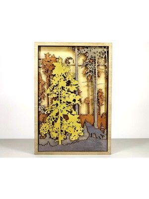 Wood-X Orman ve Kurt Temalı Ahşap Mdf Çok Katmanlı Dekoratif Tablo
