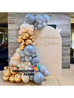 Organizasyon Pazarı Fırtına Mavisi-Deniz Kumu-Krom Gold 100 Lü Balon Seti Doğum Günü İçin Çok Renkli