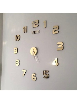 Mediterian Altın Renkli 3D Latin Rakamlı Modern Duvar Saat, 14x30 cm