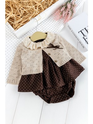 Babymod Bolero Hırkalı Puantiye Desenli Kız Bebek Elbise Bebek Tulum