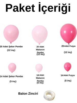 Balon Seti  Pastel Fuşya-Şeker Pembe-Makaron Pembe 100 Lü Balon Zinciri Seti