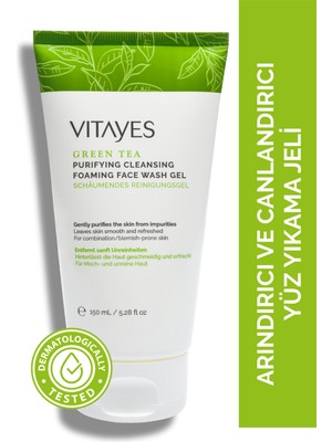 VITAYES Yüz Temizleme Jeli Akneye Siyah Noktaya Yatkın Ciltler için Yeşil Çay Özlü Derinlemesine Temizlik Canlılık Kuruluk Yapmayan Yüz Yıkama Jeli - 150 ml