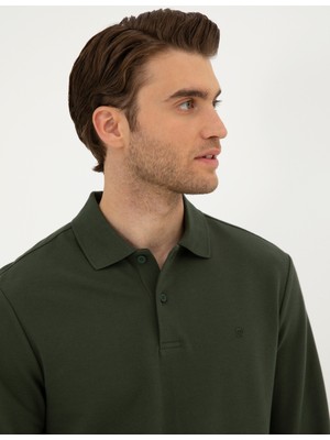 Pierre Cardin Erkek Koyu Yeşil Slim Fit Basic Sweatshirt 50294438-VR079