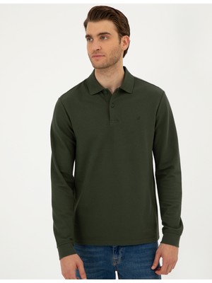 Pierre Cardin Erkek Koyu Yeşil Slim Fit Basic Sweatshirt 50294438-VR079