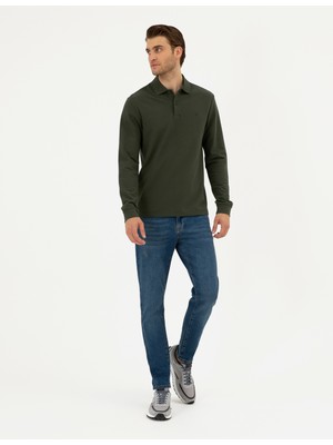 Pierre Cardin Erkek Koyu Yeşil Slim Fit Basic Sweatshirt 50294438-VR079