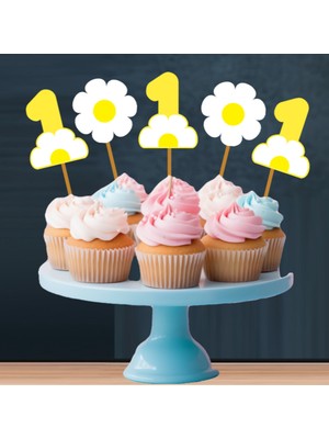 Hiras Dizayn Papatya Temalı 3 Lü Set One 1 Yaş Doğum Günü Süsü Banner + Pasta Süsü + Cupcake Kürdani