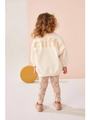 Ladin Store Yeni Sezon Kız Çocuk Miffy Detaylı Bej Pamuklu Sweatshirt ve Fitilli Taytlı Alt-Üst Ikili Takım