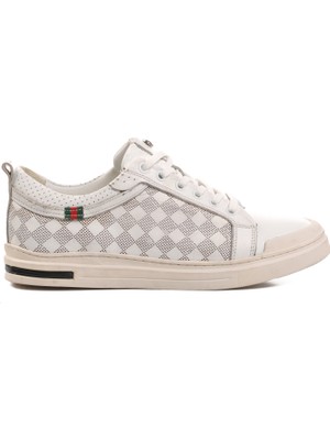 Pierre Cardin 10206 Beyaz Bağcıklı  Deri Erkek Sneaker