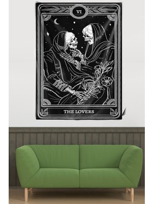 Mediterian Sevgili Desenli Siyah Beyaz Kadife Duvar Örtüsü 140x230 Dikdörtgen Tapestry