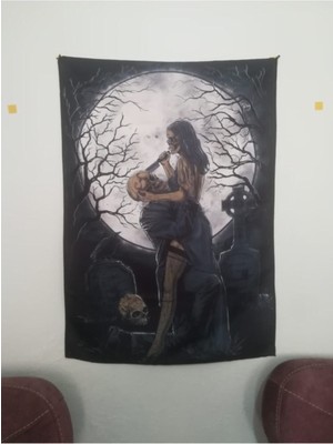 Mediterian Gotik desenli modern siyah duvar halısı, şık ve şık dekoratif detay