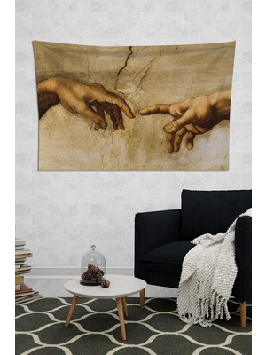 Mediterian Mistik Eller Duvar Örtüsü Halısı, 150x100 cm, kahverengi, dikdörtgen şekil