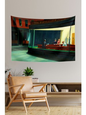 Mediterian Gece Kuşları Duvar Halısı, Mavi, Dikdörtgen, 70x140 cm