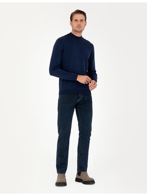 Pierre Cardin Erkek Açık Lacivert Slim Fit Yarım Balıkçı Yaka Basic Triko Kazak 50296613-VR059