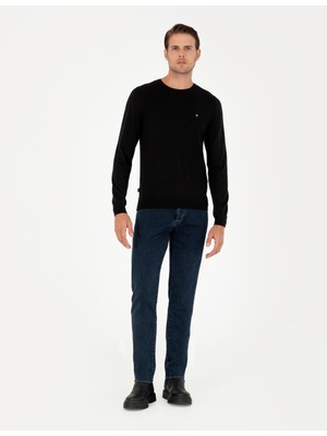 Pierre Cardin Erkek Siyah Slim Fit Bisiklet Yaka Basic Triko Kazak 50296621-VR046