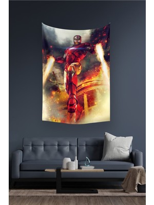 Mediterian Yeşil dikdörtgen Iron Man Marvel duvar halısı 140x100 cm