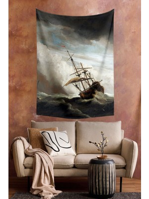 Mediterian Rüzgar Temalı Duvar ve Halı Seti, 70x100, 100x140, 140x200, Kahverengi, Dikdörtgen
