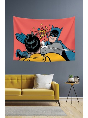 Mediterian Pembe Batman Çizgi Roman Temalı Duvar ve Halı Seti 70x100/100x150 Cm Dikdörtgen