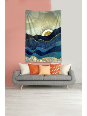 Mediterian Sarı ve yeşil renkli, dikdörtgen kadife duvar örtüsü, 100x140 cm, şık ve dayanıklı