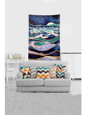 Mediterian Mor kelebek desenli lacivert kadife duvar örtüsü, 70x100, dikdörtgen, şık dekor.