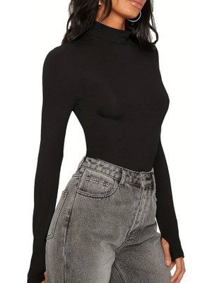 Oceans Butik Siyah Yarım Balıkçı Atlet Boy Parmak Geçmeli  Body Darkalıp Interlok Penye Kumaş Spor Body