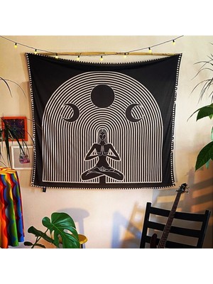 Mediterian Meditasyon ve yoga duvar örtüsü, 150x140 cm, siyah, dikdörtgen, şık ve sade tasarım