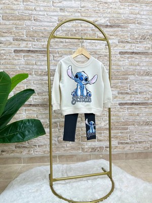 Ladin Store Yeni Sezon Kız Çocuk Baskılı Pamuklu Sweatshirt ve Fitilli Taytlı Alt-Üst Ikili Takım