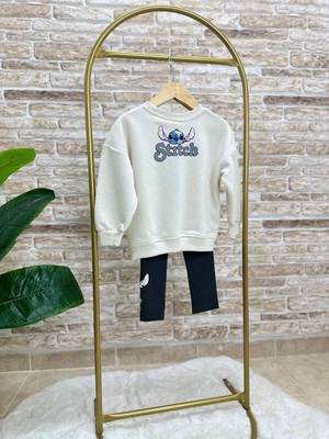 Ladin Store Yeni Sezon Kız Çocuk Baskılı Pamuklu Sweatshirt ve Fitilli Taytlı Alt-Üst Ikili Takım