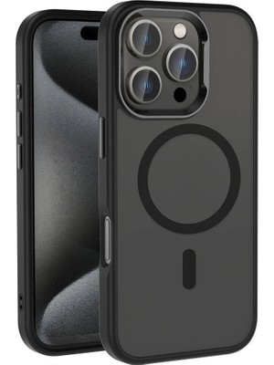ZORE Apple iPhone 16 Pro Max Kılıf Magsafe Şarj Özellikli Parlak Kamera Çerçeveli Zore Kost Kapak, Siyah