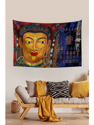 Mediterian Tibet Etnik Desen Budist Thangka ve Mandala Bohem Duvar Örtüsü Halısı 70x100 cm
