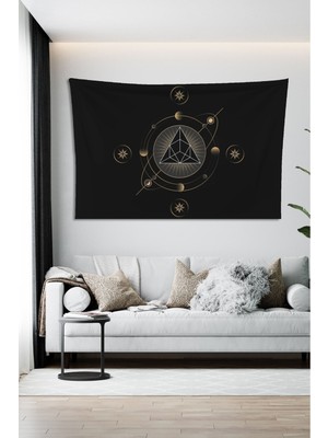 Mediterian Mistik duvar örtüsü halısı 150x100 cm, altın renk, dikdörtgen şekil