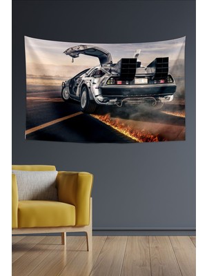 Mediterian Geleceğe Dönüş Temalı Duvar Halısı, 150x100 cm, Füme Dikdörtgen Tasarım