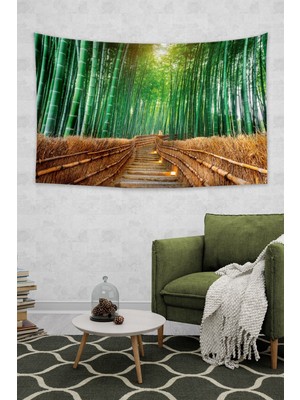Mediterian Yeşil Bambu Manzara Duvar Örtüsü Halısı 70x100 Cm Dikdörtgen