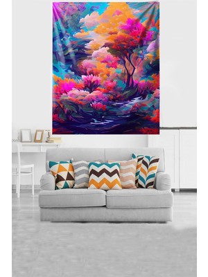 Mediterian Pembe Yapraklı Kadife Duvar Örtüsü, Modern Renkli Tapestry, Dikdörtgen Şekil