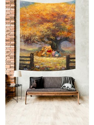 Mediterian Sevimli karakterler temalı, leke tutmaz kumaş duvar örtüsü, 100x140 cm, kahverengi