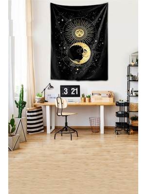 Mediterian Yıkanabilir, leke tutmaz, mikropetek, güneş ve ay desenli, kare duvar örtüsü 140x140