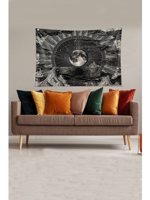 Mediterian Siyah-beyaz ay yeni ay leke tutmaz kadife duvar örtüsü 70x100 dikdörtgen