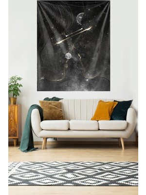 Mediterian Kadife Doku Duvar Örtüsü, Siyah-Gri, 100x140 cm, Dikdörtgen, Şık ve Zarif Tasarım