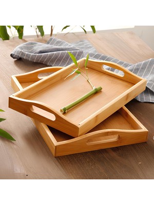 EYD İkili Bambu Kulplu Çay Tepsisi Kahve Tepsisi Servis Tepsisi Bambu 40cm-33cm