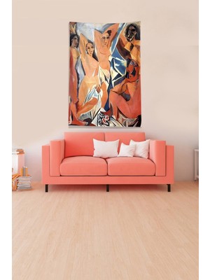 Mediterian Çok Renkli Kadife Kumaş Duvar Örtüsü, 100x140 cm, Dikdörtgen, Şık ve Şekilli Tasarım