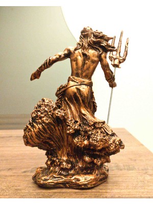 Antioch Art and Design Tasarım Poseidon Biblo 21 cm Mitolojik Heykel Ev Dekor Hediyelik Eşya Bronz