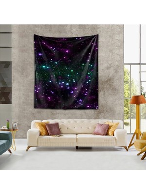 Mediterian Uzay Space Galaxy Yıldızlar Yıkanabilir Leke Tutmaz Kumaş Duvar Örtüsü Duvar Halısı Tapestry