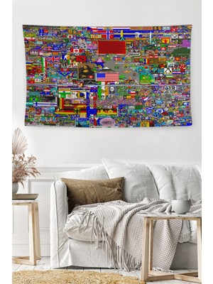 Mediterian Renkli Yıkanabilir Dekoratif Duvar Örtüsü, 120x150 cm, Dikdörtgen