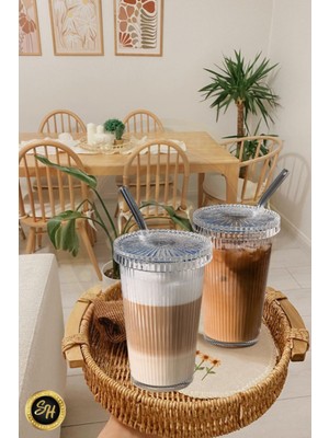 Mika 6 Adet 600 ml Mika Kapaklı Pipetli Origami Stil Mika Bardak | Sunum Bardağı Meşrubat Bardağı