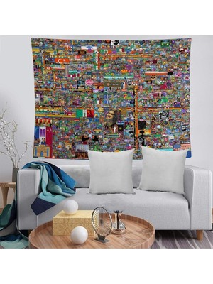 Mediterian Renkli NFT Temalı Duvar Halısı 100x70, Yıkanabilir, Solmaz, Leke Tutmaz, Dekoratif